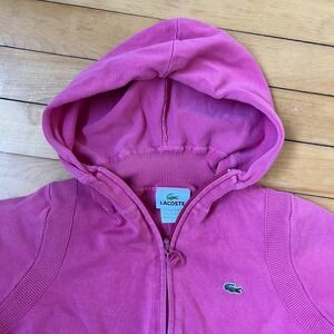 Lacoste Pink Full Zip Knit Hoodie Sweatshirt Green Croc Logo Size 38 US Small